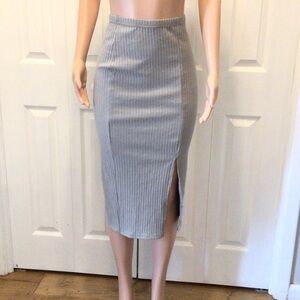 Shein Womens Gray Rib Knit Side Slit Midi Pencil Skirt Size XL